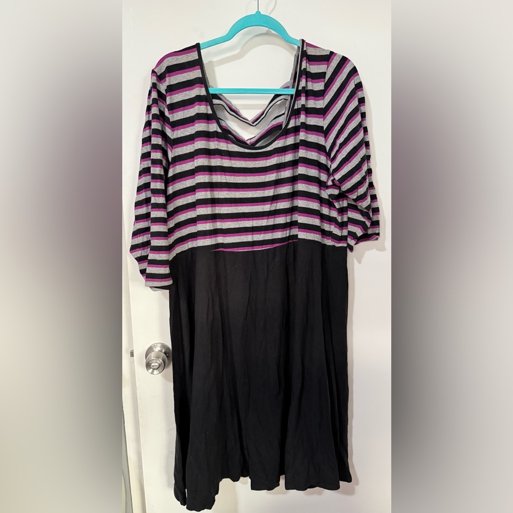 Torrid size 4 Striped Black and Gray Dress with Pink Accents